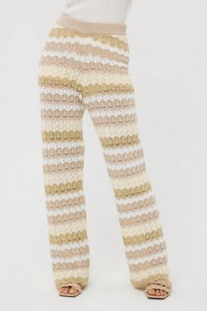 Esqualo Knit Striped Trousers In Beige Multi