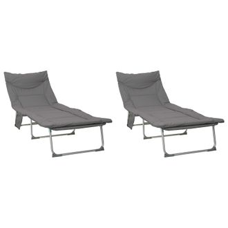vidaXL Tumbona Plegable Con Coj&iacute;n 2 Pcs Gris Antracita Vidaxl