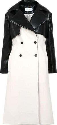 Simona Corsellini Dubbelrijige lederlook trenchcoat - Dames - Mantel - Wit - XS - Tweed - Jassen