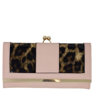 Generic Ladies Metal Finish Clip Top Card Slots Women Wallet Bag Animal Print Clutch Purse Handbag 1178 (Pink)