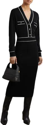 Reiss Lorrie Tipped Long Sleeve Wool & Cashmere Blend Sweater Dress in Black/ivory at Nordstrom, Size X-Large