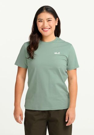 Jack Wolfskin T-Shirt JACK WOLFSKIN ESSENTIAL T W, Damen, Gr. M (38/40), gr&uuml;n zinnia, Obermaterial: 100% Baumwolle, normal, Rundhals, Shirts T-Shirt