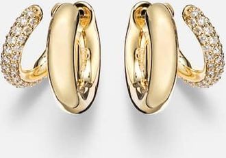 Sydney Evan Tri-Link 14kt gold huggie earrings with diamonds