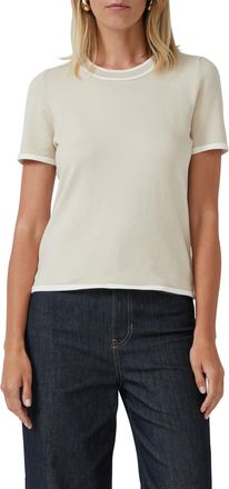 s.Oliver Black Label Kurzarmpullover Feinstrick, Rundhals mit kontrastfarbenen Bündchen