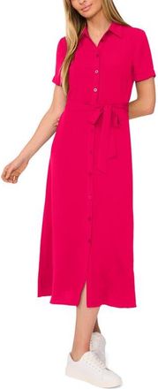 CeCe by Cynthia Steffe Tie Belt Button-Up Twill Midi Dress in Brt Geranium at Nordstrom, Size X-Small