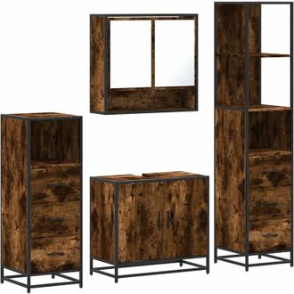 vidaXL Set De Muebles Ba&ntilde;o 4 Pzas Madera Contrachapada Roble Ahumado Vidaxl
