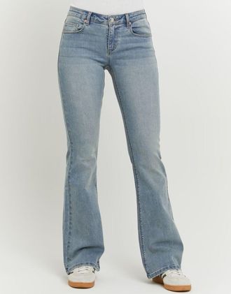 Tally Weijl Bootcut-Jeans TALLY WEIJL SPADESASSY2, Damen, Gr. 34, N-Gr, medium indigo washusedeffects2, Denim/Jeans, Obermaterial: 90% Baumwolle, 8% Elastomulties