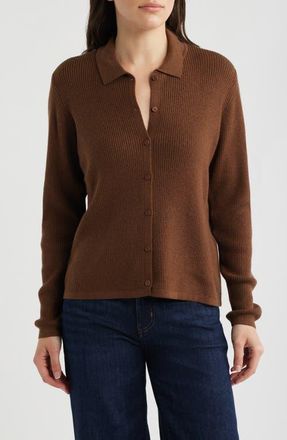 Eileen Fisher Wool Cardigan in Mahogany at Nordstrom, Size Xx-Small