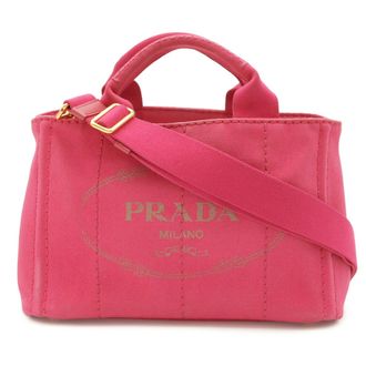 Prada Canapa Pink Canvas Shoulder Bag Tote Bag (Pre-Owned)