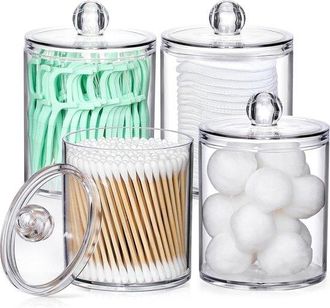 OEM Dispensador 4 Hisopos Algod&oacute;n Acr&iacute;licos Hisopos, Peque&ntilde;o Frasco Pl&aacute;stico Transparente Estilo Boticario, Organizador Cosm&eacute;ticos Tocador 107cm