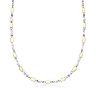 Ross-Simons Sterling Silver and 18kt Gold Over Sterling Cable and Paper Clip Link Station Necklace