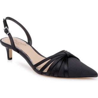 Badgley Mischka Patricia Slingback Pointed Toe Kitten Heel Pump in Black Satin at Nordstrom, Size 6.5