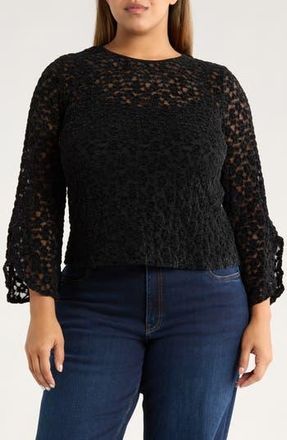 Vince Camuto Ruffle Sleeve Lace Top in Rich Black at Nordstrom Rack, Size 2X