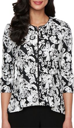 Alex Evenings Soutache Peplum Zip Jacket in Black White at Nordstrom, Size Medium