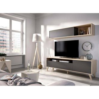 Dmora Dmora - Pared Equipada Arusha, Composici&oacute;n De La Sala De Estar, Muebles De Sal&oacute;n Multiusos, Gabinete De Tv, 180x41 H180 Cm, Blanco Y Roble