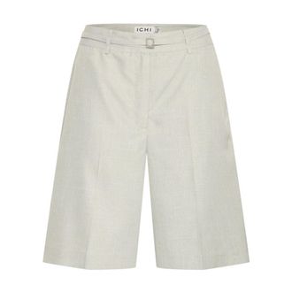 Ichi London Fog Melange Wijde Shorts - Dames - Korte Broeken - Grijs - XL - Polyester - Korte Broeken