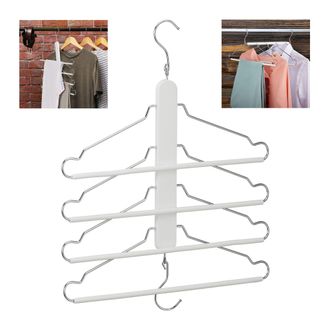 Relaxdays Percha Ahorra Espacio Con Varilla Colgar Pantalones, 4 Colgadores Camisas En 1, Trajes, Madera/metal, Blanco - Relaxdays