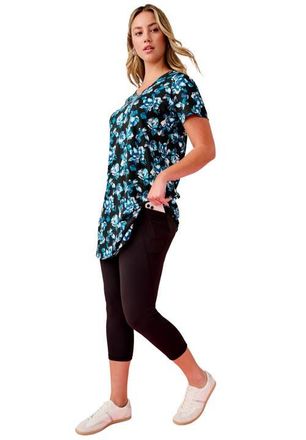 Roaman's Plus Size Ultimate Cotton V-Neck Short Sleeve Tunic in Black Tossed Flowers at Nordstrom, Size Medium