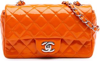 Chanel Pre-owned Womens Mini Rectangular Classic Patent Single Flap - Orange Leather - One Size