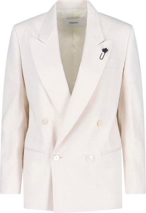 Lardini White Double-Breasted Blazer With Removable Pin Detail