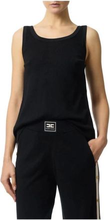 Elisabetta Franchi Sleeveless Tops, female, Black, Size: XS Knit fabric top with shiny viscose bands
