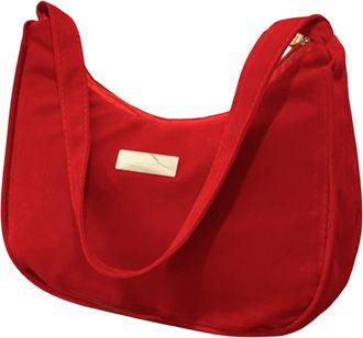 Generic Womens Velvet Shoulder Bag Elegant with Fashion Pattern and Solid Color Practical Zipper Closure for Daily Casual Use (RD1, One Size)