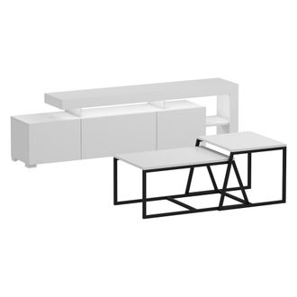 Dmora Conjunto De Muebles De Sal&oacute;n Gizzeria, Modular, 4 Estantes, Apertura Abatible, Blanco