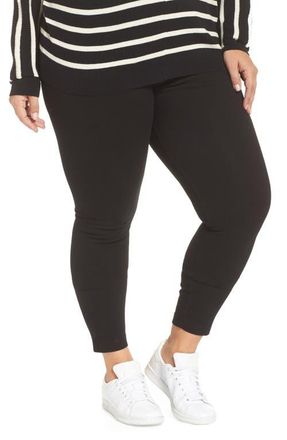 Lyss&eacute; ntials High Rise Stretch Denim Leggings in Black at Nordstrom, Size 3X