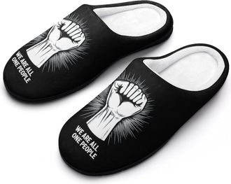 Generic We Are All One People Fashion Cotton Slippers for Women Memory Foam House Slippers Non-Slip House Bedroom Shoes