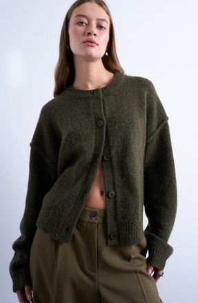 Topshop Exposed Seam Button Front Cardigan in Dark Khaki at Nordstrom, Size Small