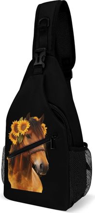 Generic Horse Sunflowers Mens Shoulder Bags Sling Crossbody Backpack Travel Hiking Chest Bag with Small Side 38x20cm