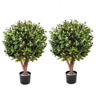 Leaf 90cm Pair of UV Resistant Gloxinia Ball Topiary with 1608 Leaves & Natural Trunk in Green