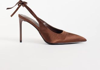 Simmi London Simmi London Celina wide fit slingback con tacco con dettaglio fiocco in raso marrone
