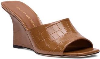 Stuart Weitzman Vinnie 85 Patent Leather Wedge Mule in Doe at Nordstrom, Size 6.5