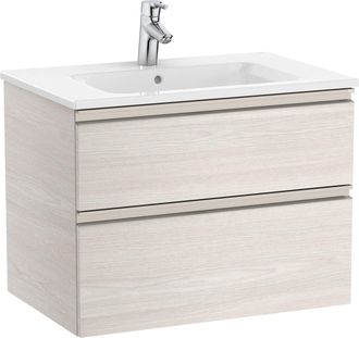 Roca Roca - Pack Unik Mueble Base De Dos Cajones + Lavabo Central The Gap Color: Fresno N&oacute;rdico - Medidas: 705x460x537 Mm
