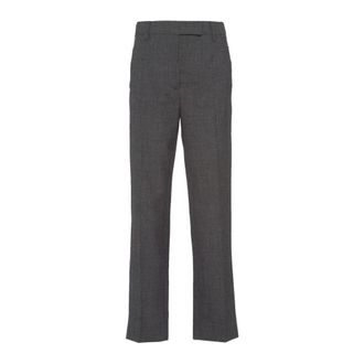 Prada Straight Trousers, female, Gray, Size: XL Gray Wool Pants Aw23