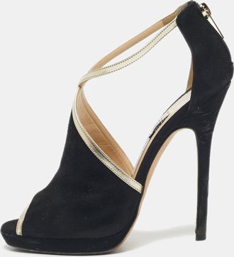 Jimmy Choo London Black Suede And Leather Fey Ankle Strap Sandals