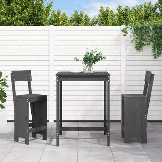 vidaXL Set De Mesa Y Taburetes Altos Jard&iacute;n 3 Piezas Madera Pino Gris Vidaxl