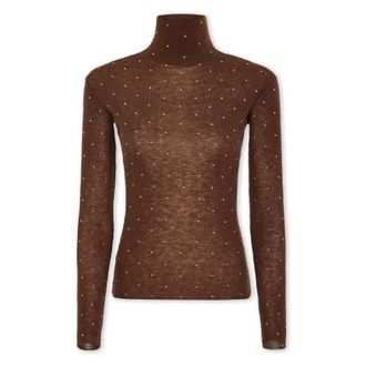 Paco Rabanne Truien & Vesten, Dames, Bruin, M, Wol, Bruine wollen schildpadnek top met studs