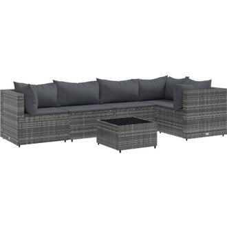 vidaXL Set De Muebles De Jard&iacute;n 6 Pzas Y Cojines Rat&aacute;n Sint&eacute;tico Gris Vidaxl