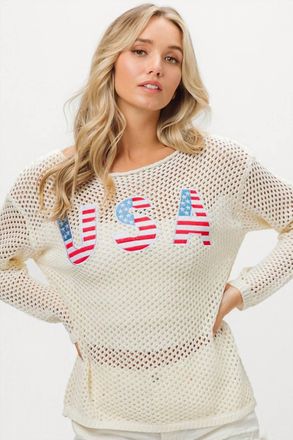 Bibi Usa Open Knit Top In White Multi