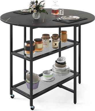 Costway Tavolo Pieghevole Salvaspazio 100 x 100 x 80 cm, Tavolo da Pranzo Estensibile per 2-4 Persone con 2 Mensole di Stoccaggio e Ruote Bloccabili