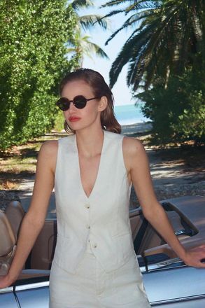 Maeve Leona European Linen Stretch Vest Jacket