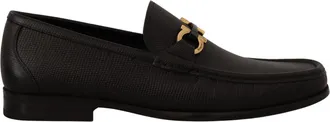Ferragamo Black Calf Leather Moccasins Loafers Mens Shoes