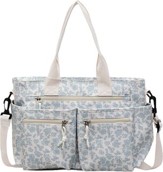 Generic Tote Bag for Women, Nylon Floral Prints Shoulder Bag with Adjustable Strap Handbag with Multi Pocket Underarm Bags for Women Work Shopping Travel, Gym