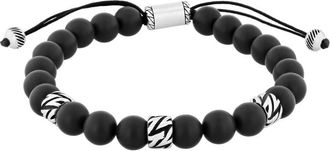 Robert Alton Stainless Steel Onyx Bead Bolo Bracelet