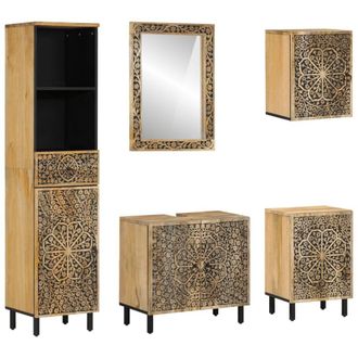 Berkfield Home 5 Piece Bathroom Furniture Set Solid Wood Mango in Brown