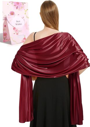 Heekpek Xnova Silky Satin Scarf Wraps for Women Ladies Scarves Brides BridesmaidsStole Shawl for Wedding Evening Party Girls Gifts Ivory Metallic(Wine Red,One