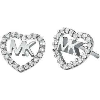 Michael Kors Accessoires, Heren, Grijs, ONE Size, Silver Heart Logo Stud Oorbellen