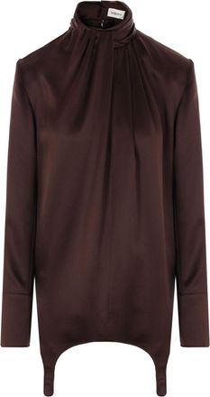 Saint Laurent Zijden blouse met jarreteldetail - Bruin